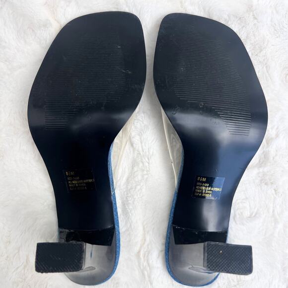 Y2K Clear Strap Square Toe Denim Heels Barbiecore Statement Party Homecoming - Picture 4 of 5